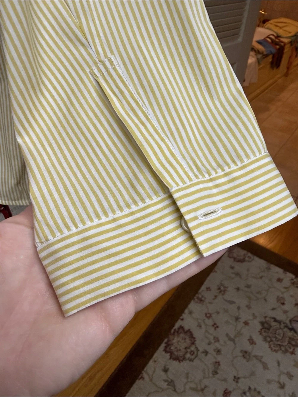 Lafayette 148 New York Pale Yellow Pinstripe Dress Shirt - Picture 4 of 6
